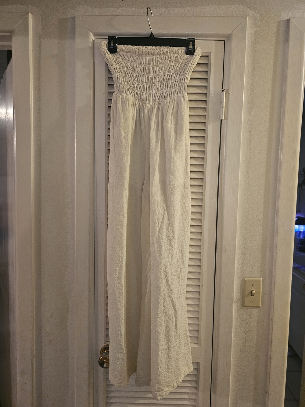 3/$13 Forever 21 Cream Smocked Wide-Leg Jumpsuit